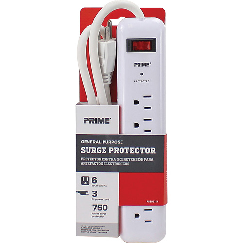 Protecteurs de surtension, 6 Prises, 750 J, 1875, Cordon 3' Haskins Industrial Inc.
