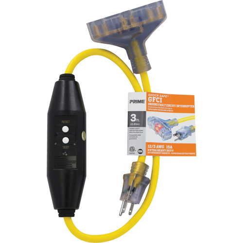 Adaptateurs pour disjoncteurs de fuite &agrave; la terre &agrave; trois prises Shocksafe, 125 V, 15 A, Cordon de 3' Haskins Industrial Inc.