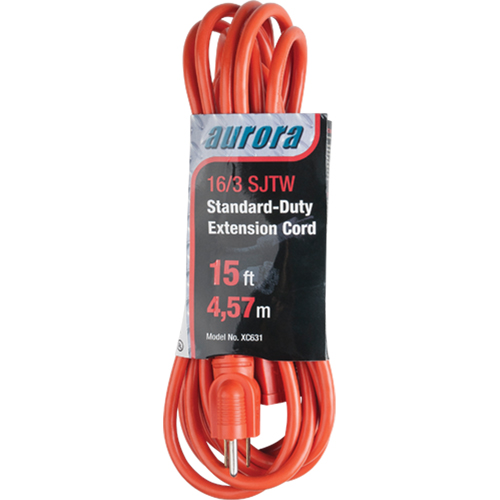 Extension Cord, Indoor/Outdoor, SJTW, 16/3 AWG, 13 A, 15' Haskins Industrial Inc.
