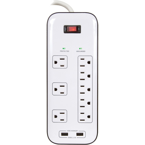Limiteurs de surtension avec chargeur USB, 8 Prises, 2400 J, 1875 W, Cordon 6' Haskins Industrial Inc.