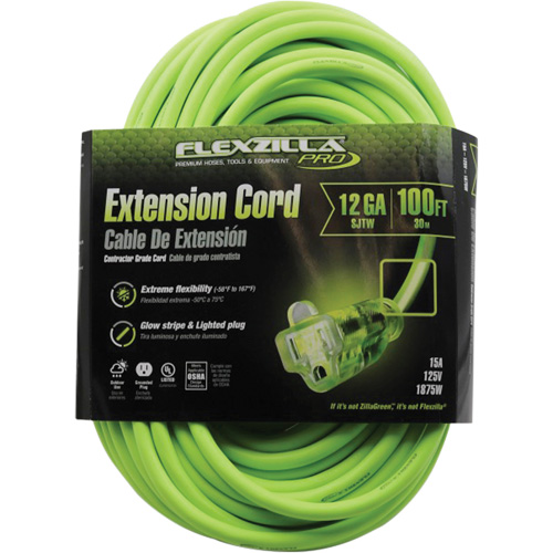Flexzilla&reg; Pro Industrial Extension Cord, All-Weather, SJTW, 12/3 AWG, 15 A, 100' Haskins Industrial Inc.