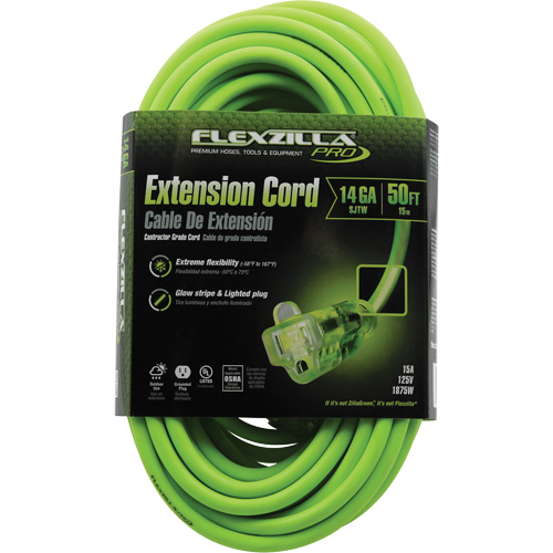 Flexzilla&reg; Pro Industrial Extension Cord, All-Weather, SJTW, 14/3 AWG, 15 A, 50' Haskins Industrial Inc.