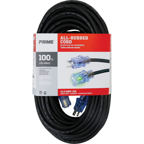 All-Rubber Extension Cord, Outdoor, SJOOW, 14/3 AWG, 15 A, 100' Haskins Industrial Inc.