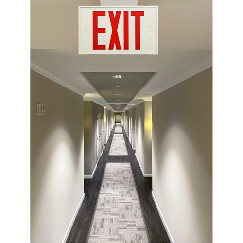 Exit Sign, LED, Battery Operated/Hardwired, 12-1/5" L x 7-1/2" W, English Haskins Industrial Inc.