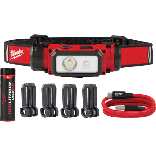 REDLITHIUM USB Hardhat Headlamp, LED, 600 Lumens, 5 Hrs. Run Time, Rechargeable Batteries Haskins Industrial Inc.