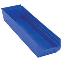 Shelf Bins, 6-5/8" W x 4" H x 23-5/8" D, Blue, 50 lbs. Capacity Haskins Industrial Inc.