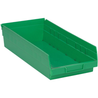 Shelf Bins, 8-1/8" W x 4" H x 17-7/8" D, Green, 40 lbs. Capacity Haskins Industrial Inc.