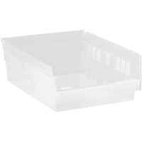 Shelf Bins, 8-3/8" W x 4" H x 11-5/8" D, Clear, 30 lbs. Capacity Haskins Industrial Inc.