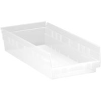 Shelf Bins, 8-3/8" W x 4" H x 17-7/8" D, Clear, 40 lbs. Capacity Haskins Industrial Inc.