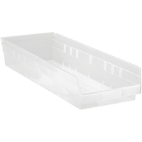 Shelf Bins, 8-3/8" W x 4" H x 23-5/8" D, Clear, 50 lbs. Capacity Haskins Industrial Inc.