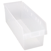 Store-Max Shelf Bins, 8-3/8" W x 8" H x 23-5/8" D, Clear, 68 lbs. Capacity Haskins Industrial Inc.