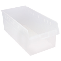 Store-Max Shelf Bins, 11-1/8" W x 8" H x 23-5/8" D, Clear, 68 lbs. Capacity Haskins Industrial Inc.