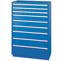 Drawer Cabinets, 9 Drawers, 40-1/4" W x 22-1/2" D x 59-1/2" H, Bright blue Haskins Industrial Inc.