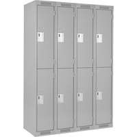 Clean Line Lockers, 2 -tier, Bank of 4, 48" x 18" x 72", Steel, Grey, Rivet (Assembled) Haskins Industrial Inc.