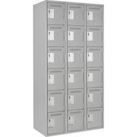 Clean Line Lockerettes, 6 -tier, Bank of 3, 36" x 18" x 72", Steel, Grey, Rivet (Assembled) Haskins Industrial Inc.