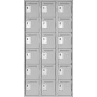 Clean Line Lockerettes, 6 -tier, Bank of 3, 36" x 18" x 72", Steel, Grey, Rivet (Assembled) Haskins Industrial Inc.