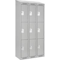 Clean Line Lockers, 3 -tier, Bank of 3, 36" x 18" x 78", Steel, Grey, Rivet (Assembled) Haskins Industrial Inc.