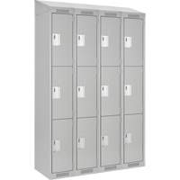 Clean Line Lockers, 3 -tier, Bank of 4, 48" x 18" x 78", Steel, Grey, Rivet (Assembled) Haskins Industrial Inc.