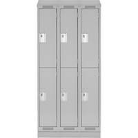 Clean Line Lockers, 2 -tier, Bank of 3, 36" x 18" x 82", Steel, Grey, Rivet (Assembled) Haskins Industrial Inc.