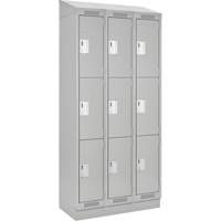 Clean Line Lockers, 3 -tier, Bank of 3, 36" x 18" x 82", Steel, Grey, Rivet (Assembled) Haskins Industrial Inc.