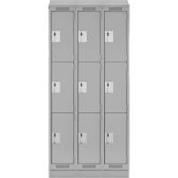 Clean Line Lockers, 3 -tier, Bank of 3, 36" x 18" x 82", Steel, Grey, Rivet (Assembled) Haskins Industrial Inc.