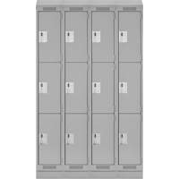 Clean Line Lockers, 3 -tier, Bank of 4, 48" x 18" x 82", Steel, Grey, Rivet (Assembled) Haskins Industrial Inc.