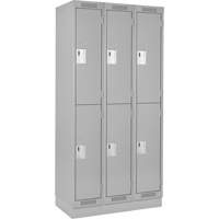 Clean Line Lockers, 2 -tier, Bank of 3, 36" x 18" x 76", Steel, Grey, Rivet (Assembled) Haskins Industrial Inc.