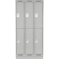 Clean Line Lockers, 2 -tier, Bank of 3, 36" x 18" x 76", Steel, Grey, Rivet (Assembled) Haskins Industrial Inc.