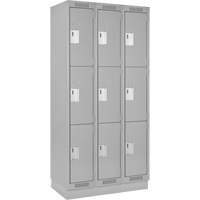 Clean Line Lockers, 3 -tier, Bank of 3, 36" x 18" x 76", Steel, Grey, Rivet (Assembled) Haskins Industrial Inc.