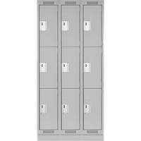 Clean Line Lockers, 3 -tier, Bank of 3, 36" x 18" x 76", Steel, Grey, Rivet (Assembled) Haskins Industrial Inc.