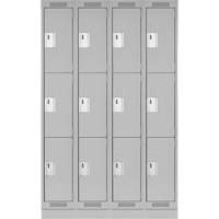 Clean Line Lockers, 3 -tier, Bank of 4, 48" x 18" x 76", Steel, Grey, Rivet (Assembled) Haskins Industrial Inc.