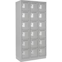 Clean Line Lockerette, 6 -tier, Bank of 3, 36" x 18" x 76", Steel, Grey, Rivet (Assembled) Haskins Industrial Inc.