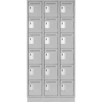 Clean Line Lockerette, 6 -tier, Bank of 3, 36" x 18" x 76", Steel, Grey, Rivet (Assembled) Haskins Industrial Inc.
