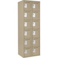 Clean Line Lockerette, 6 -tier, Bank of 2, 24" x 18" x 72", Steel, Beige, Rivet (Assembled) Haskins Industrial Inc.
