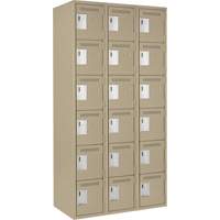 Clean Line Lockerette, 6 -tier, Bank of 3, 36" x 18" x 72", Steel, Beige, Rivet (Assembled) Haskins Industrial Inc.