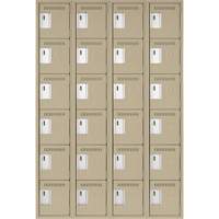 Clean Line Lockerette, 6 -tier, Bank of 4, 48" x 18" x 72", Steel, Beige, Rivet (Assembled) Haskins Industrial Inc.