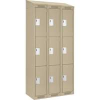 Clean Line Lockers, 3 -tier, Bank of 3, 36" x 18" x 78", Steel, Beige, Rivet (Assembled) Haskins Industrial Inc.