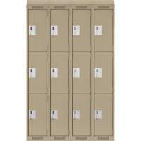 Clean Line Lockers, 3 -tier, Bank of 4, 48" x 18" x 78", Steel, Beige, Rivet (Assembled) Haskins Industrial Inc.