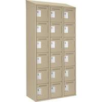 Clean Line Lockerette, 6 -tier, Bank of 3, 36" x 18" x 78", Steel, Beige, Rivet (Assembled) Haskins Industrial Inc.