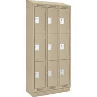 Clean Line Lockers, 3 -tier, Bank of 3, 36" x 18" x 82", Steel, Beige, Rivet (Assembled) Haskins Industrial Inc.