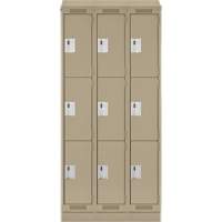 Clean Line Lockers, 3 -tier, Bank of 3, 36" x 18" x 82", Steel, Beige, Rivet (Assembled) Haskins Industrial Inc.