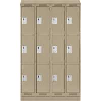 Clean Line Lockers, 3 -tier, Bank of 4, 48" x 18" x 82", Steel, Beige, Rivet (Assembled) Haskins Industrial Inc.