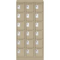 Clean Line Lockerette , 6 -tier, Bank of 3, 36" x 18" x 82", Steel, Beige, Rivet (Assembled) Haskins Industrial Inc.