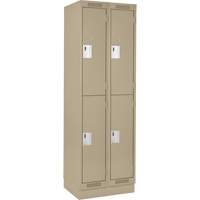 Clean Line Lockers, 2 -tier, Bank of 2, 24" x 18" x 76", Steel, Beige, Rivet (Assembled) Haskins Industrial Inc.