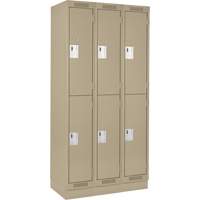 Clean Line Lockers, 2 -tier, Bank of 3, 36" x 18" x 76", Steel, Beige, Rivet (Assembled) Haskins Industrial Inc.