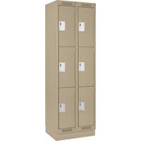 Clean Line Lockers, 3 -tier, Bank of 2, 24" x 18" x 76", Steel, Beige, Rivet (Assembled) Haskins Industrial Inc.