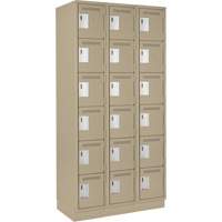 Clean Line Lockerette, 6 -tier, Bank of 3, 36" x 18" x 76", Steel, Beige, Rivet (Assembled) Haskins Industrial Inc.