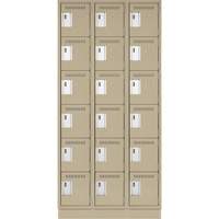 Clean Line Lockerette, 6 -tier, Bank of 3, 36" x 18" x 76", Steel, Beige, Rivet (Assembled) Haskins Industrial Inc.