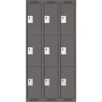 Clean Line Lockers, 3 -tier, Bank of 3, 36" x 18" x 72", Steel, Charcoal, Rivet (Assembled) Haskins Industrial Inc.