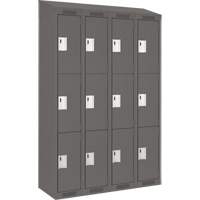 Clean Line Lockers, 3 -tier, Bank of 4, 48" x 18" x 78", Steel, Charcoal, Rivet (Assembled) Haskins Industrial Inc.